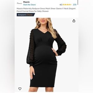 Maacie Maternity BodyconDress Mesh Sheer Sleeve VNeck Elegant Pencil FormalDress